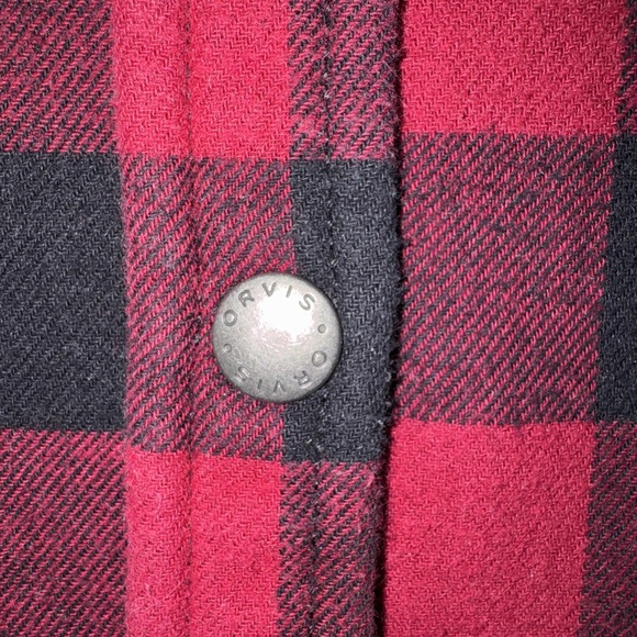 Wms Orvis S Fleece-Lined Flannel Plaid Shacket Shirt Jacket Red/Black Snap Up - Picture 10 of 16